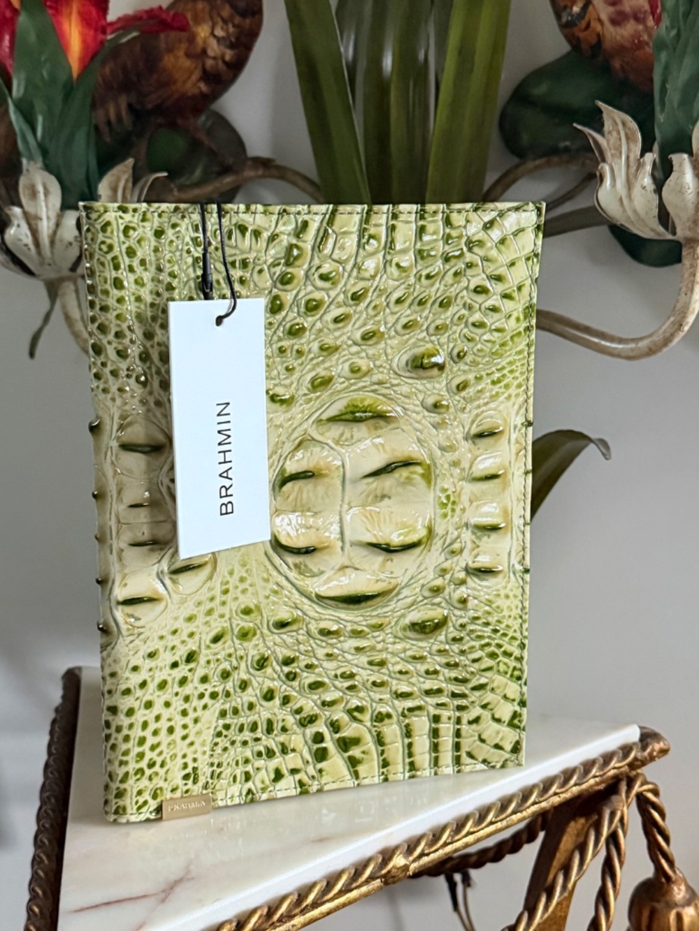 💚 NWT Brahmin Fern Green Leather Journal Notebook Agenda Gorgeous Front Eye 💚